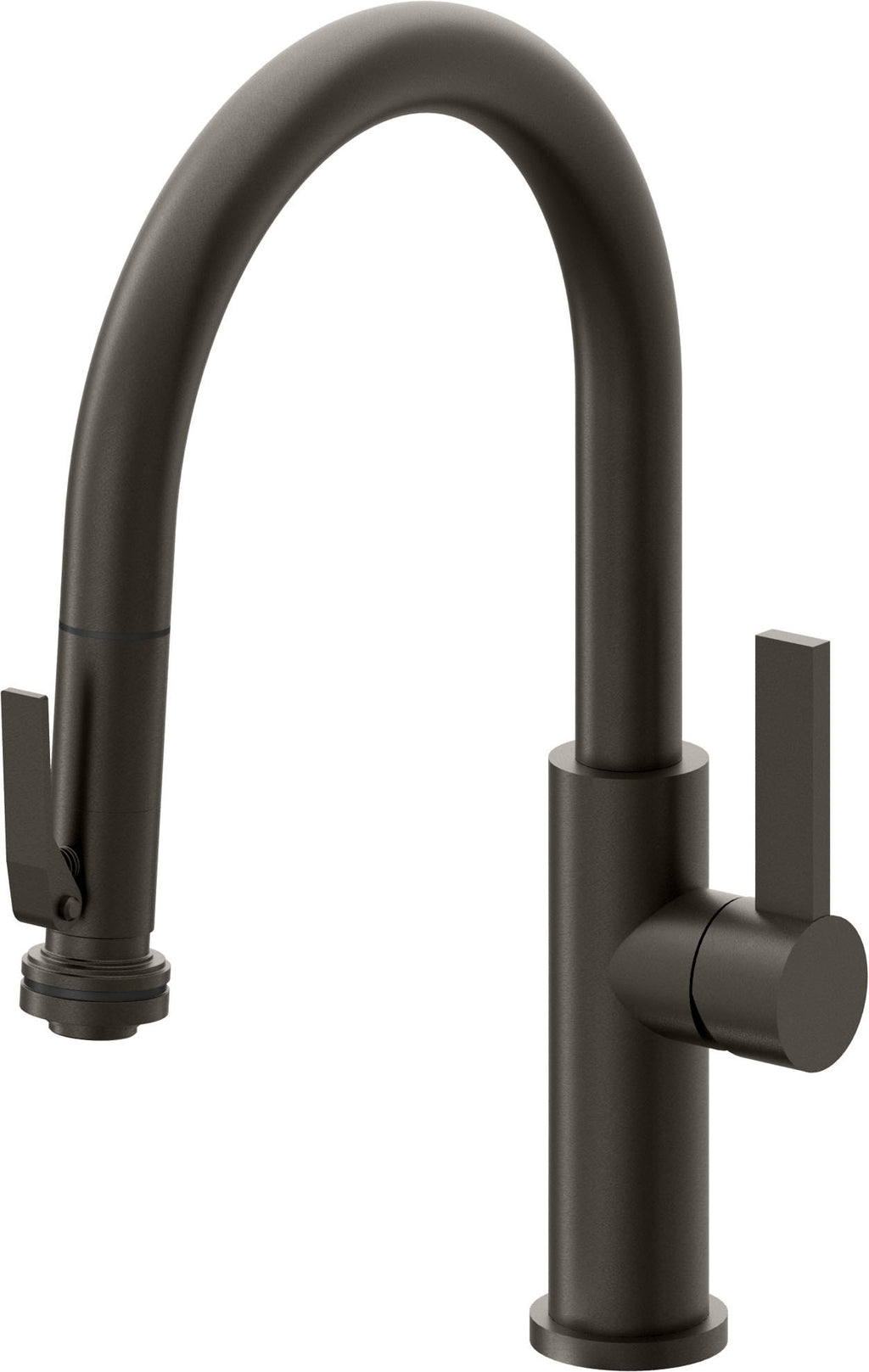 California Faucets Corsano Llave de Cocina Extraible Contemporanea con Rociador de Apretar - Pico Bajo en Arco - Bronce Oscuro