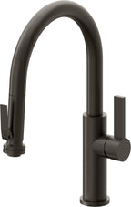 California Faucets Corsano Llave de Cocina Extraible Contemporanea con Rociador de Apretar - Pico Bajo en Arco - Bronce Oscuro
