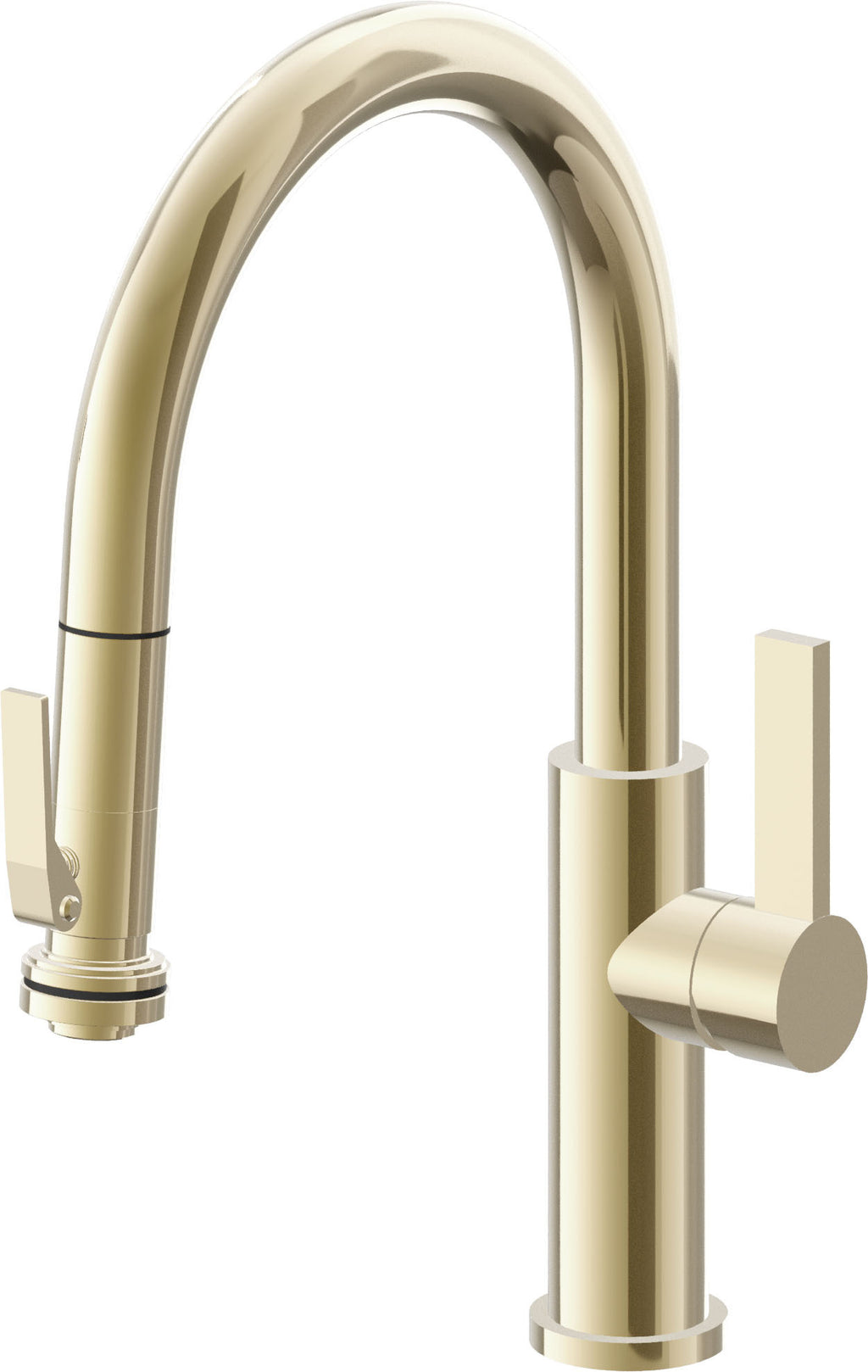 California Faucets Corsano Llave de Cocina Extraible Contemporanea con Rociador de Apretar - Pico Bajo en Arco - Latón Pulido