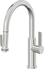 California Faucets Corsano Llave de Cocina Extraible Contemporanea con Rociador de Apretar - Pico Bajo en Arco - Cromo Pulido