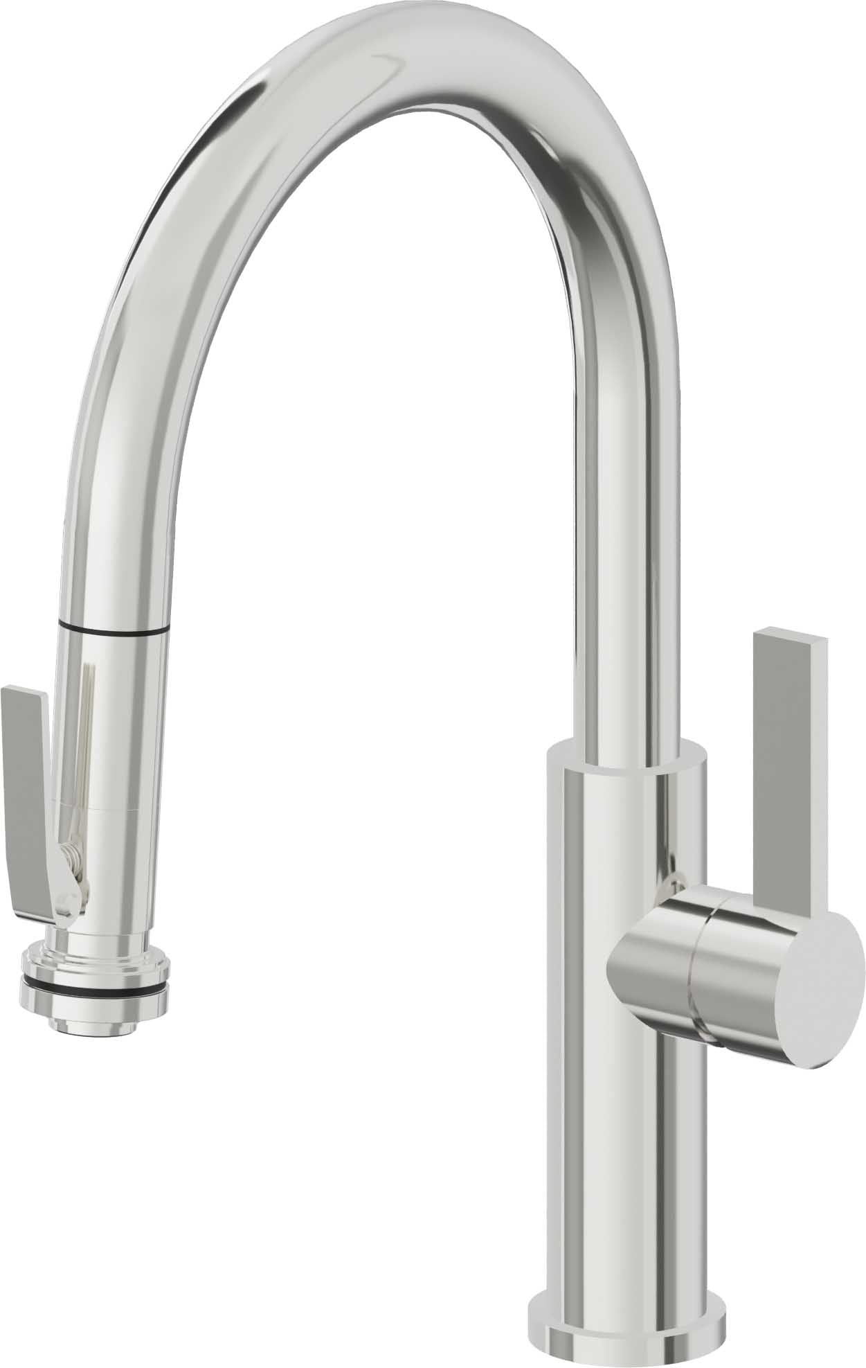 California Faucets Corsano Llave de Cocina Extraible Contemporanea con Rociador de Apretar - Pico Bajo en Arco - Cromo Pulido
