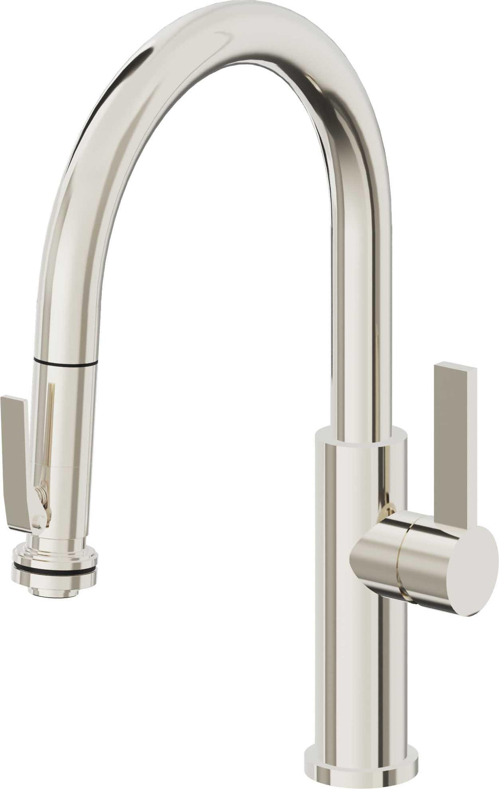 California Faucets Corsano Llave de Cocina Extraible Contemporanea con Rociador de Apretar - Pico Bajo en Arco - Níquel Pulido