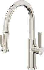 California Faucets Corsano Llave de Cocina Extraible Contemporanea con Rociador de Apretar - Pico Bajo en Arco - Níquel Pulido