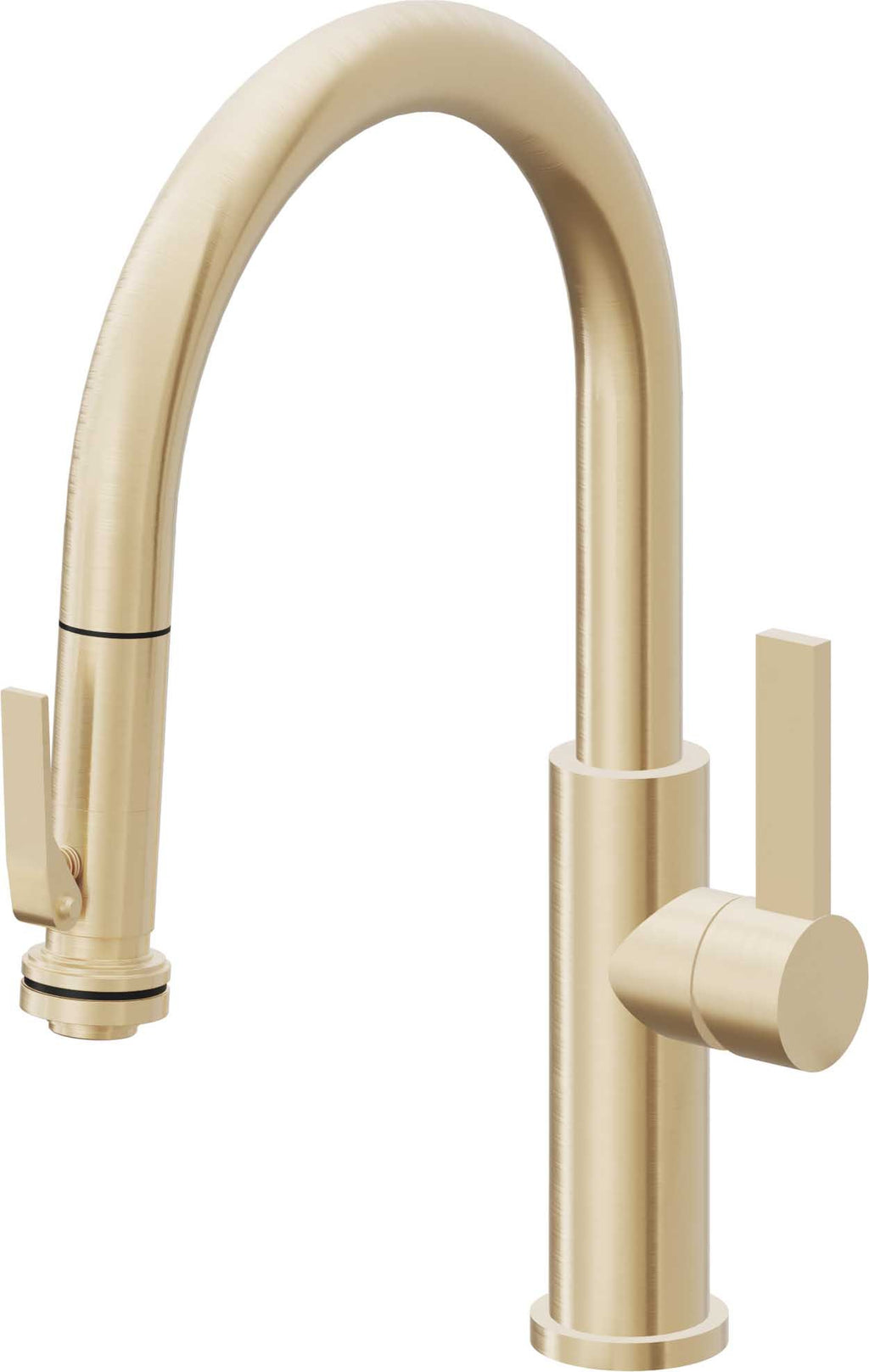 California Faucets Corsano Llave de Cocina Extraible Contemporanea con Rociador de Apretar - Pico Bajo en Arco - Latón Satinado