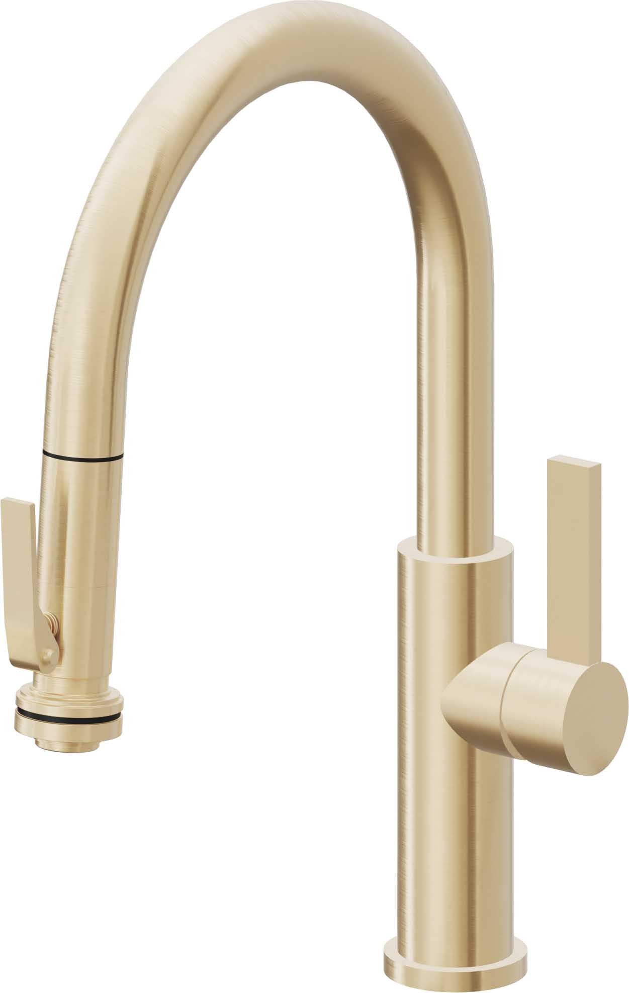 California Faucets Corsano Llave de Cocina Extraible Contemporanea con Rociador de Apretar - Pico Bajo en Arco - Latón Satinado