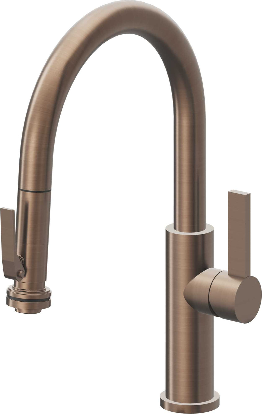 California Faucets Corsano Llave de Cocina Extraible Contemporanea con Rociador de Apretar - Pico Bajo en Arco - Bronce Satinado
