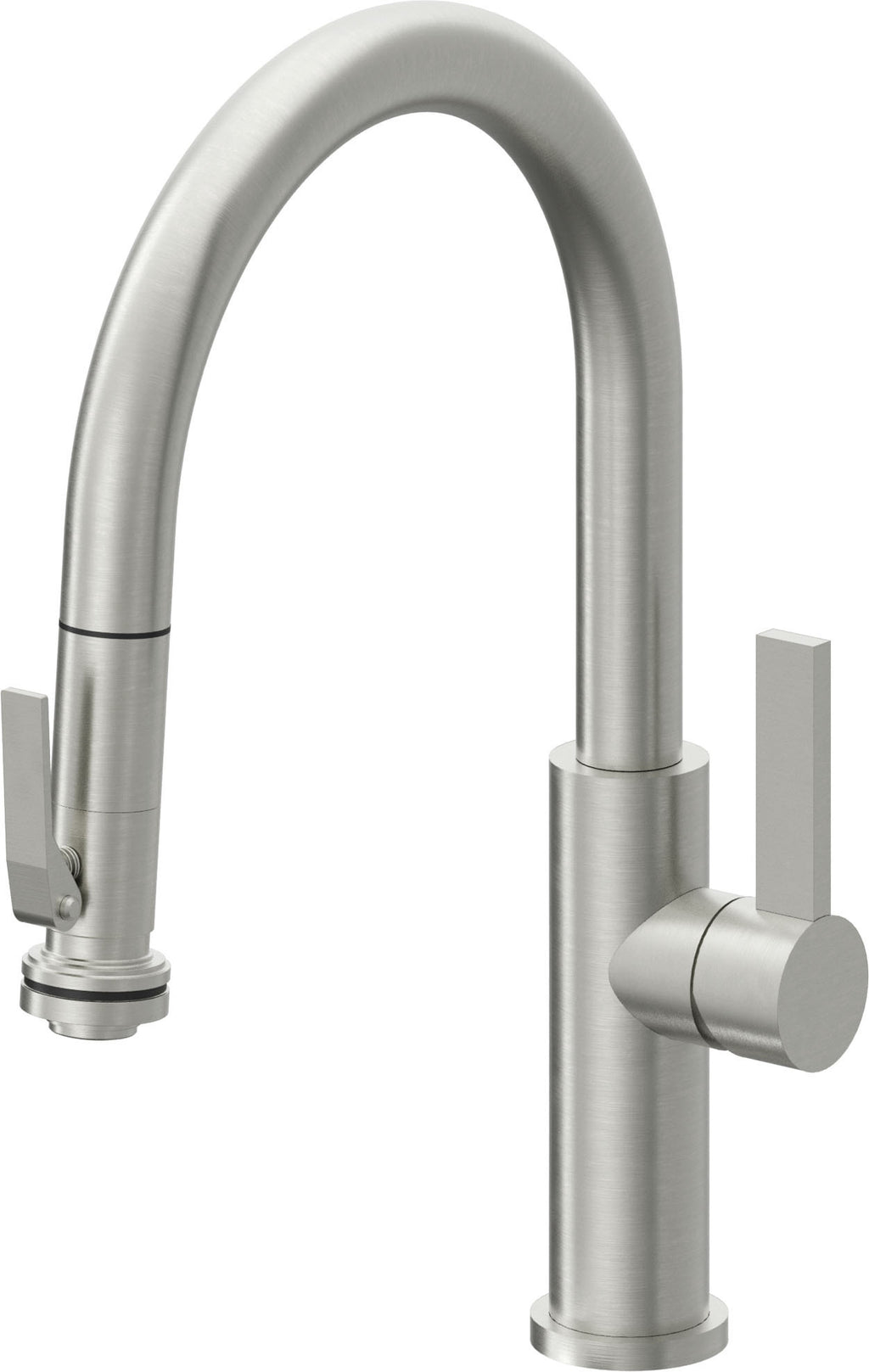 California Faucets Corsano Llave de Cocina Extraible Contemporanea con Rociador de Apretar - Pico Bajo en Arco - Cromo Satinado