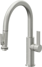 California Faucets Corsano Llave de Cocina Extraible Contemporanea con Rociador de Apretar - Pico Bajo en Arco - Cromo Satinado