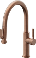 California Faucets Corsano Llave de Cocina Extraible Contemporanea con Rociador de Apretar - Pico Bajo en Arco - Cobre Antiguo Mate