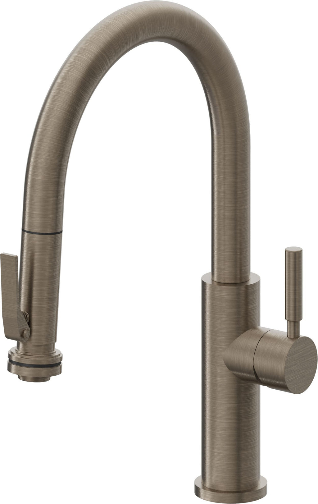 California Faucets Corsano Llave de Cocina Extraible Contemporanea con Rociador de Apretar - Pico Bajo en Arco - Níquel Antiguo Mate