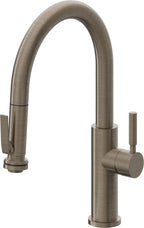 California Faucets Corsano Llave de Cocina Extraible Contemporanea con Rociador de Apretar - Pico Bajo en Arco - Níquel Antiguo Mate