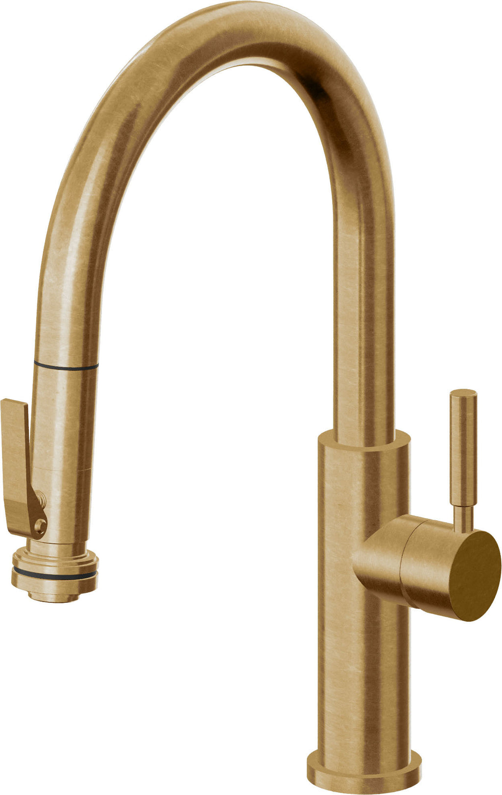 California Faucets Corsano Llave de Cocina Extraible Contemporanea con Rociador de Apretar - Pico Bajo en Arco - Latón Bruñido
