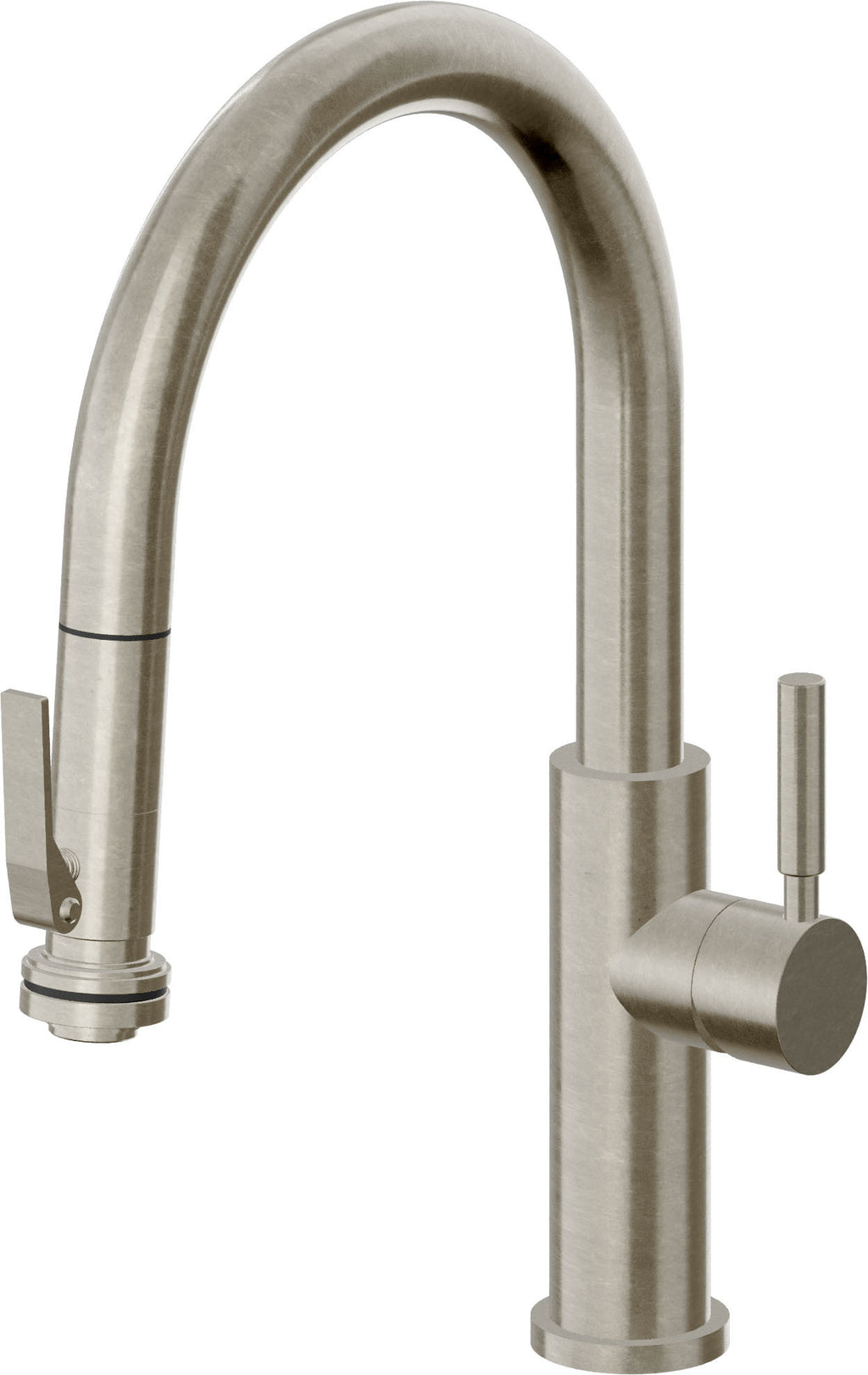 California Faucets Corsano Llave de Cocina Extraible Contemporanea con Rociador de Apretar - Pico Bajo en Arco - Níquel Bruñido