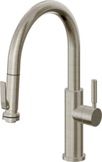 California Faucets Corsano Llave de Cocina Extraible Contemporanea con Rociador de Apretar - Pico Bajo en Arco - Níquel Bruñido