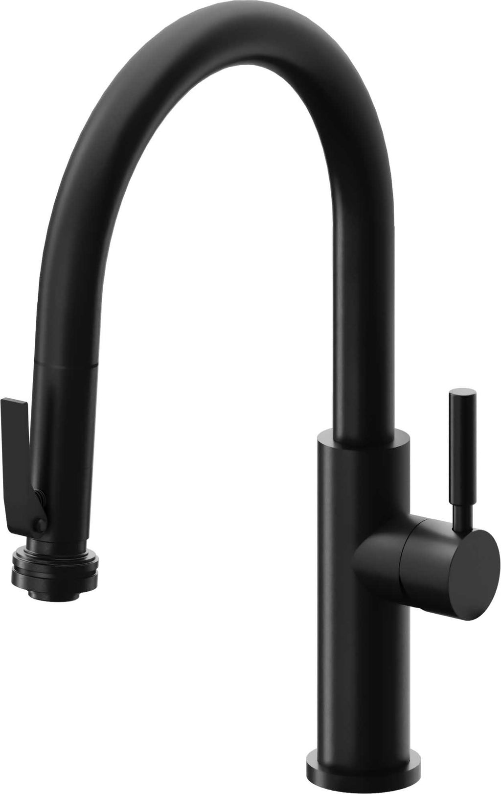 California Faucets Corsano Llave de Cocina Extraible Contemporanea con Rociador de Apretar - Pico Bajo en Arco - Negro Mate