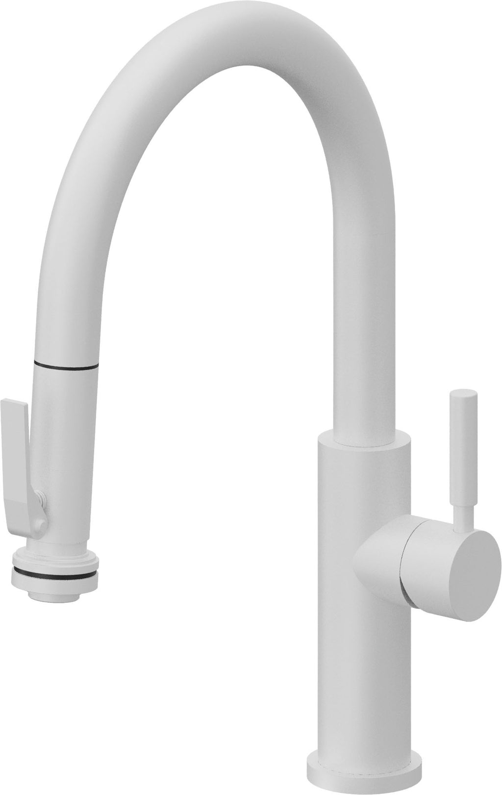 California Faucets Corsano Llave de Cocina Extraible Contemporanea con Rociador de Apretar - Pico Bajo en Arco - Blanco Mate