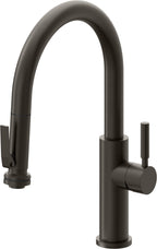 California Faucets Corsano Llave de Cocina Extraible Contemporanea con Rociador de Apretar - Pico Bajo en Arco - Bronce Oscuro