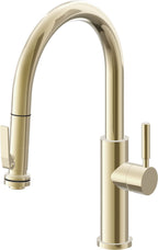 California Faucets Corsano Llave de Cocina Extraible Contemporanea con Rociador de Apretar - Pico Bajo en Arco - Latón Pulido