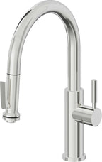 California Faucets Corsano Llave de Cocina Extraible Contemporanea con Rociador de Apretar - Pico Bajo en Arco - Cromo Pulido