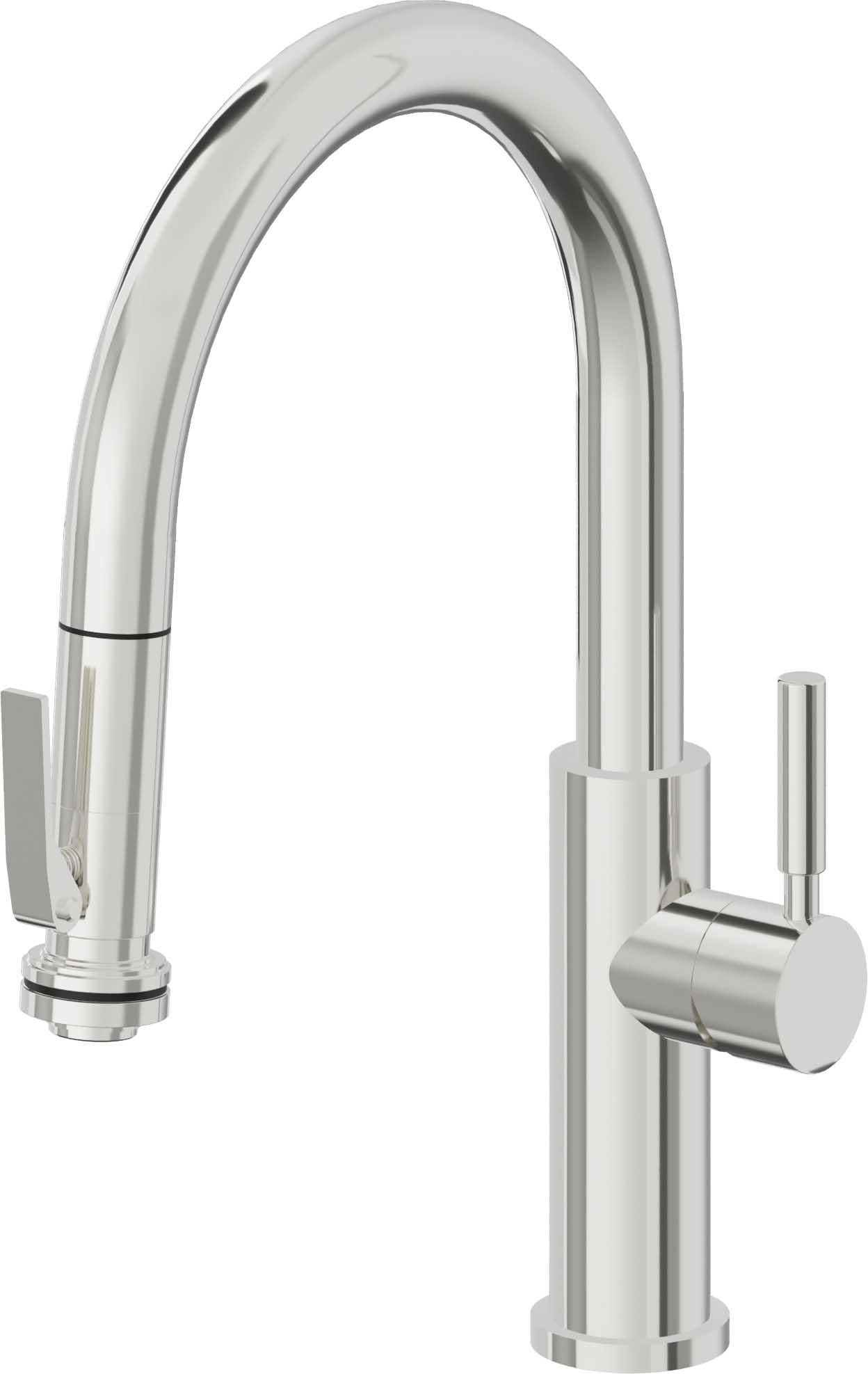 California Faucets Corsano Llave de Cocina Extraible Contemporanea con Rociador de Apretar - Pico Bajo en Arco - Cromo Pulido