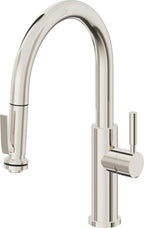 California Faucets Corsano Llave de Cocina Extraible Contemporanea con Rociador de Apretar - Pico Bajo en Arco - Níquel Pulido