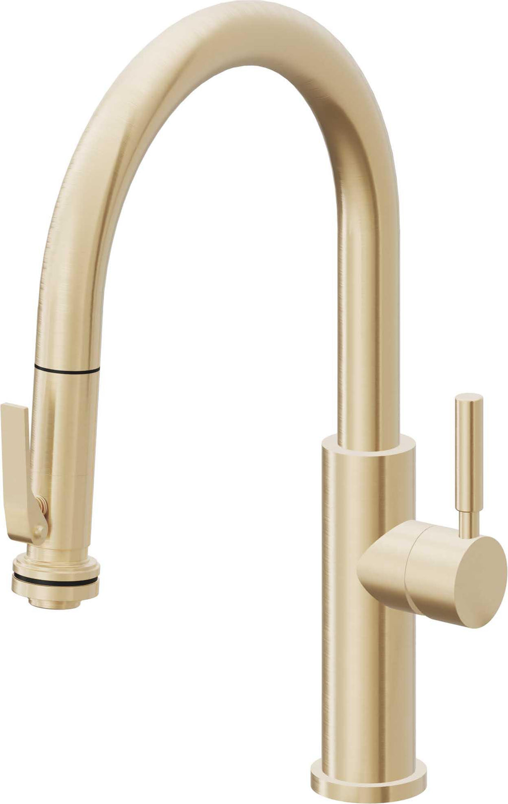 California Faucets Corsano Llave de Cocina Extraible Contemporanea con Rociador de Apretar - Pico Bajo en Arco - Latón Satinado