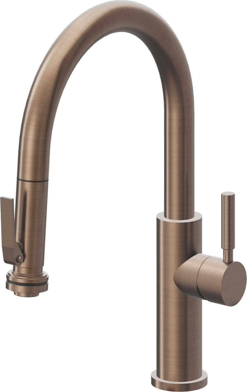 California Faucets Corsano Llave de Cocina Extraible Contemporanea con Rociador de Apretar - Pico Bajo en Arco - Bronce Satinado