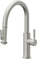 California Faucets Corsano Llave de Cocina Extraible Contemporanea con Rociador de Apretar - Pico Bajo en Arco - Cromo Satinado