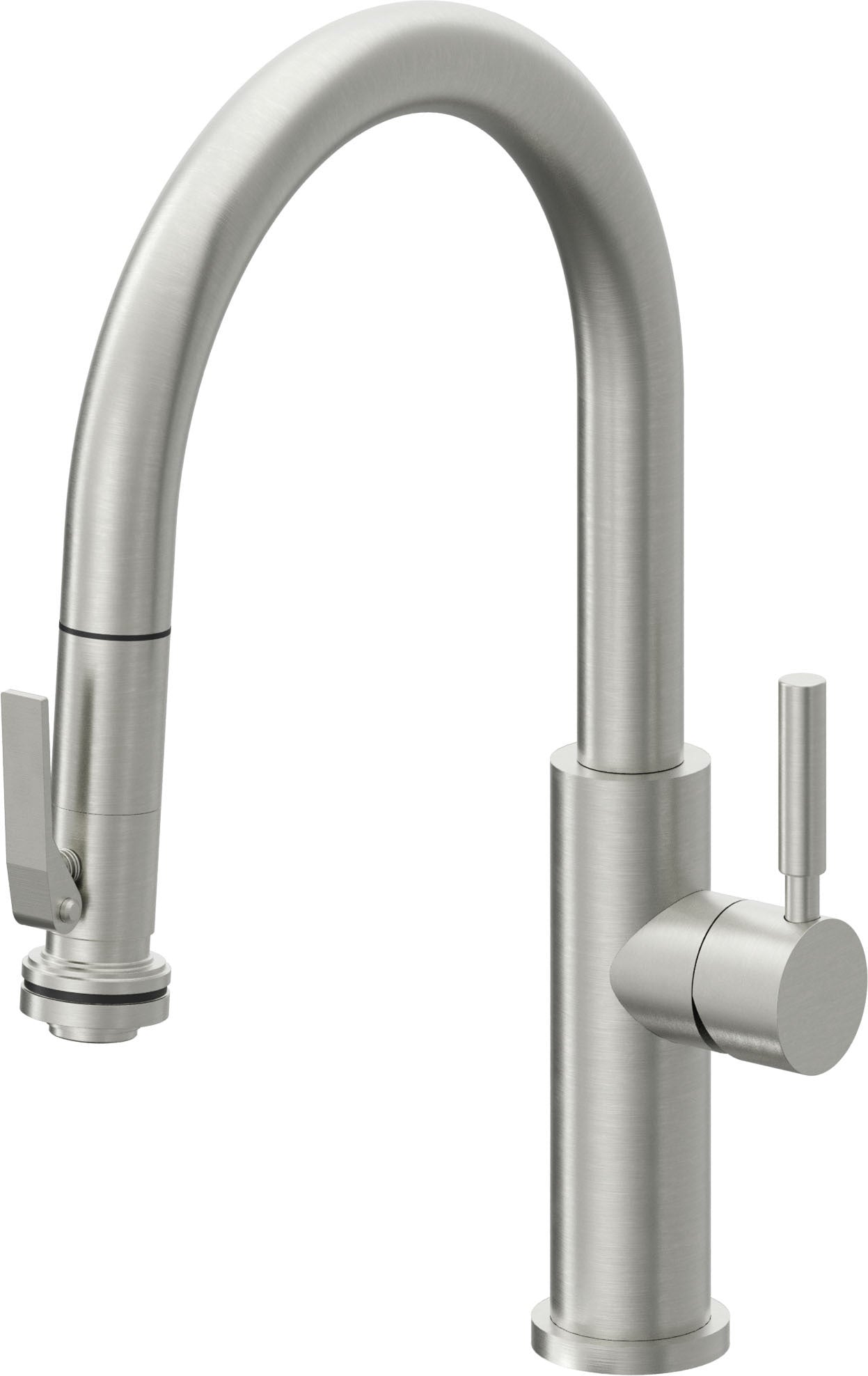 California Faucets Corsano Llave de Cocina Extraible Contemporanea con Rociador de Apretar - Pico Bajo en Arco - Cromo Satinado