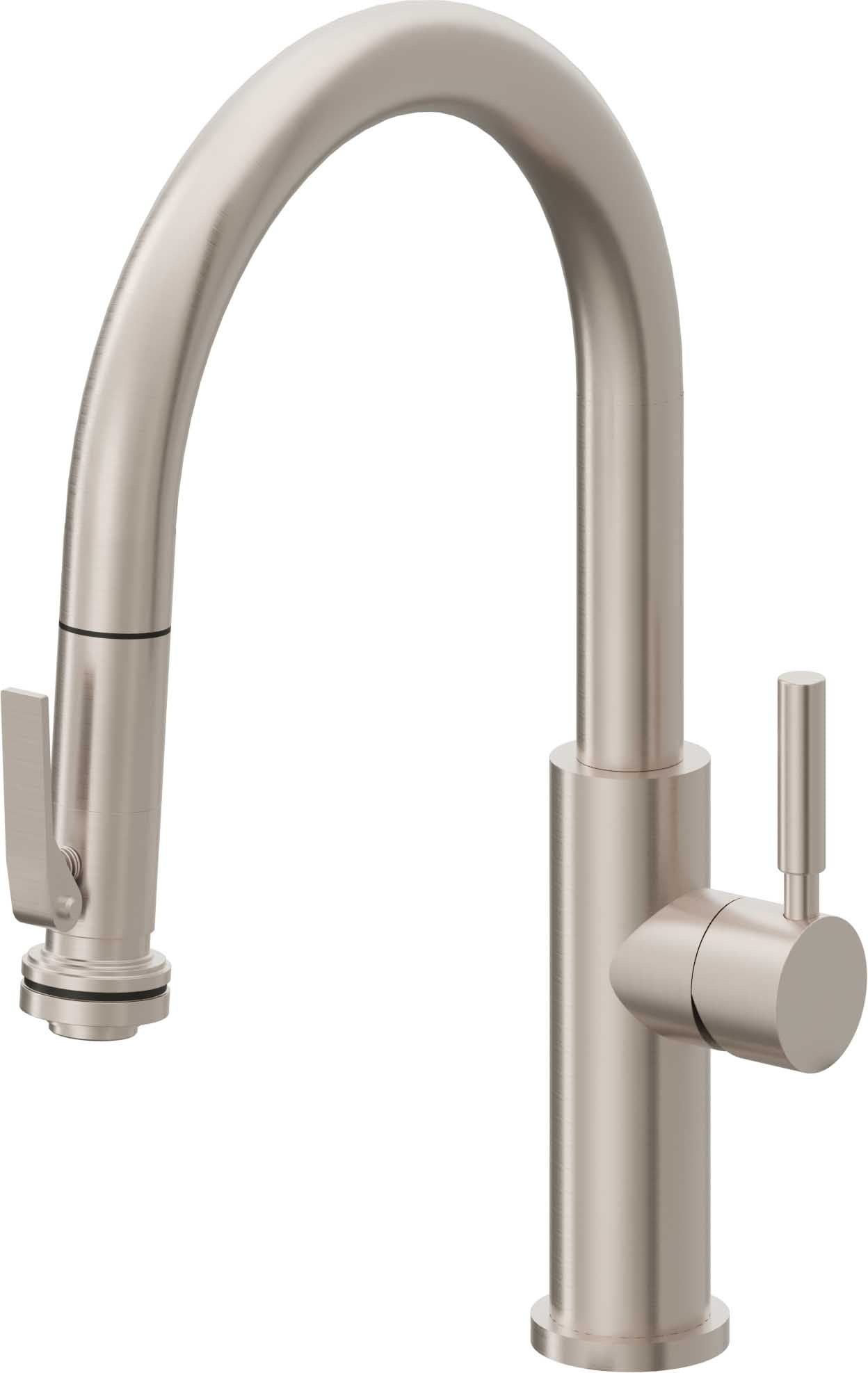 California Faucets Corsano Llave de Cocina Extraible Contemporanea con Rociador de Apretar - Pico Bajo en Arco - Níquel Satinado