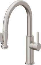 California Faucets Corsano Llave de Cocina Extraible Contemporanea con Rociador de Apretar - Pico Bajo en Arco - Acero Inoxidable Ultra