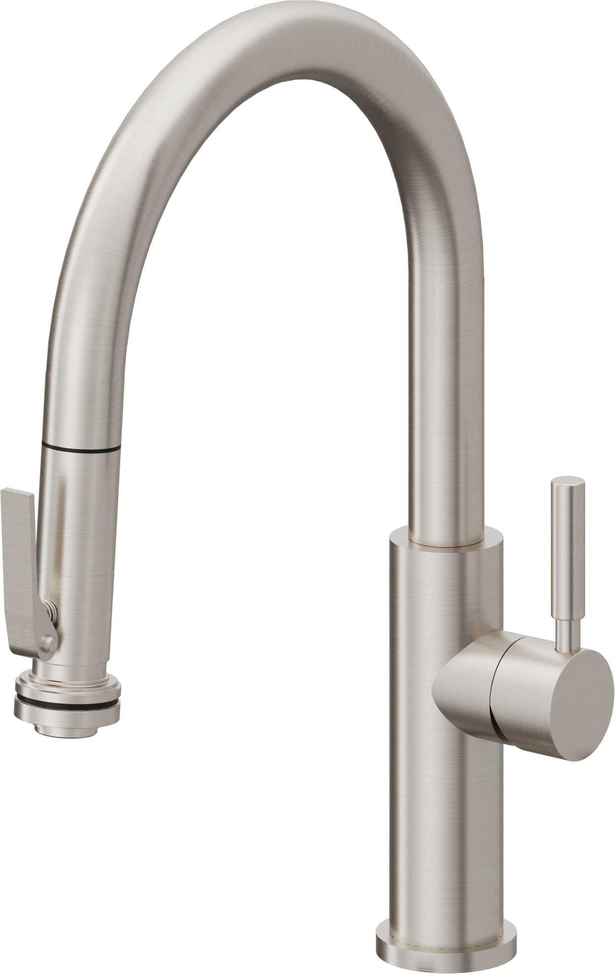 California Faucets Corsano Llave de Cocina Extraible Contemporanea con Rociador de Apretar - Pico Bajo en Arco - Acero Inoxidable Ultra