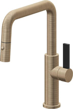 California Faucets Corsano Llave de Cocina Extraible Contemporanea con Rociador de Boton - Pico Cuadruple - Latón Antiguo Mate