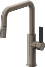 California Faucets Corsano Llave de Cocina Extraible Contemporanea con Rociador de Boton - Pico Cuadruple - Níquel Antiguo Mate