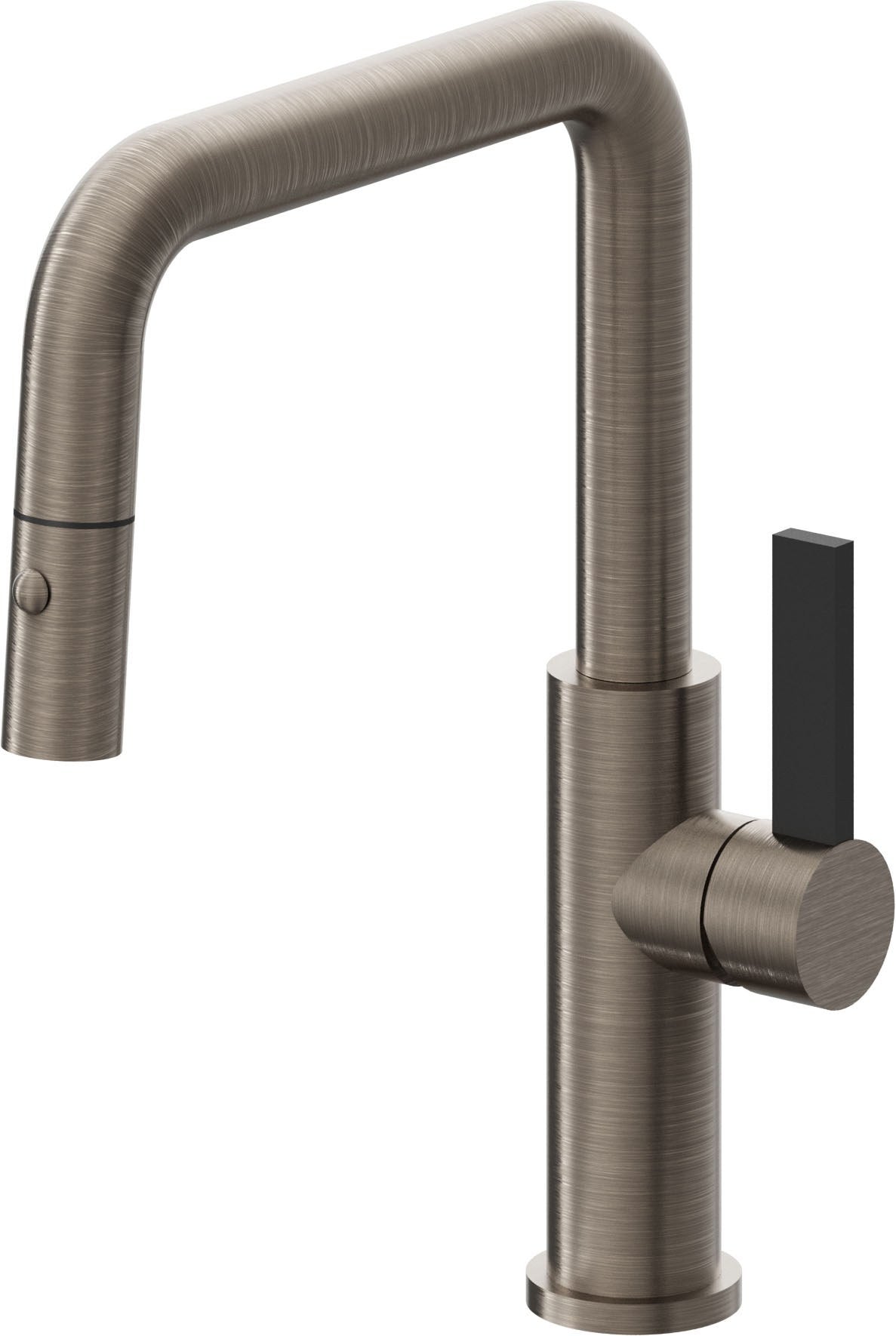 California Faucets Corsano Llave de Cocina Extraible Contemporanea con Rociador de Boton - Pico Cuadruple - Níquel Antiguo Mate