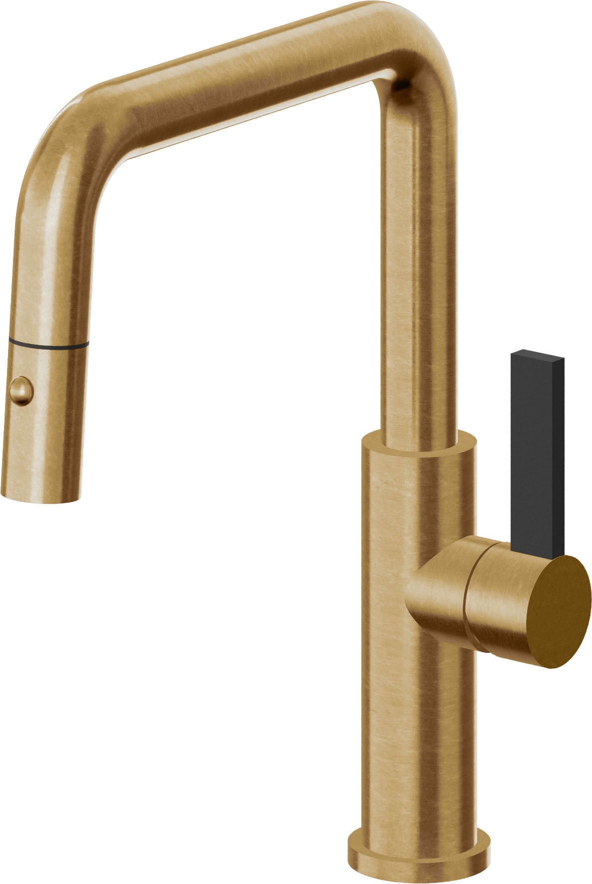 California Faucets Corsano Llave de Cocina Extraible Contemporanea con Rociador de Boton - Pico Cuadruple - Latón Bruñido