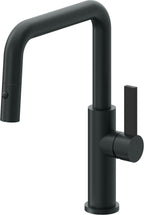 California Faucets Corsano Llave de Cocina Extraible Contemporanea con Rociador de Boton - Pico Cuadruple - Carbón