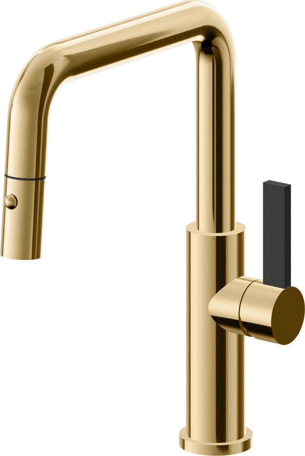 California Faucets Corsano Llave de Cocina Extraible Contemporanea con Rociador de Boton - Pico Cuadruple - Oro Francés