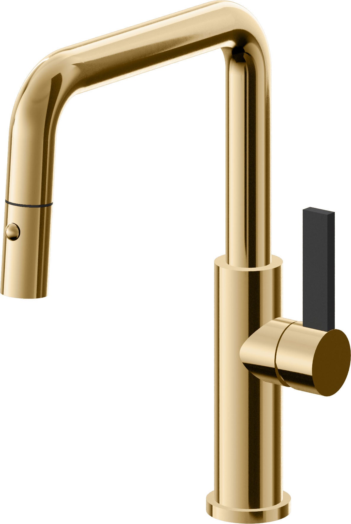California Faucets Corsano Llave de Cocina Extraible Contemporanea con Rociador de Boton - Pico Cuadruple - Oro Francés