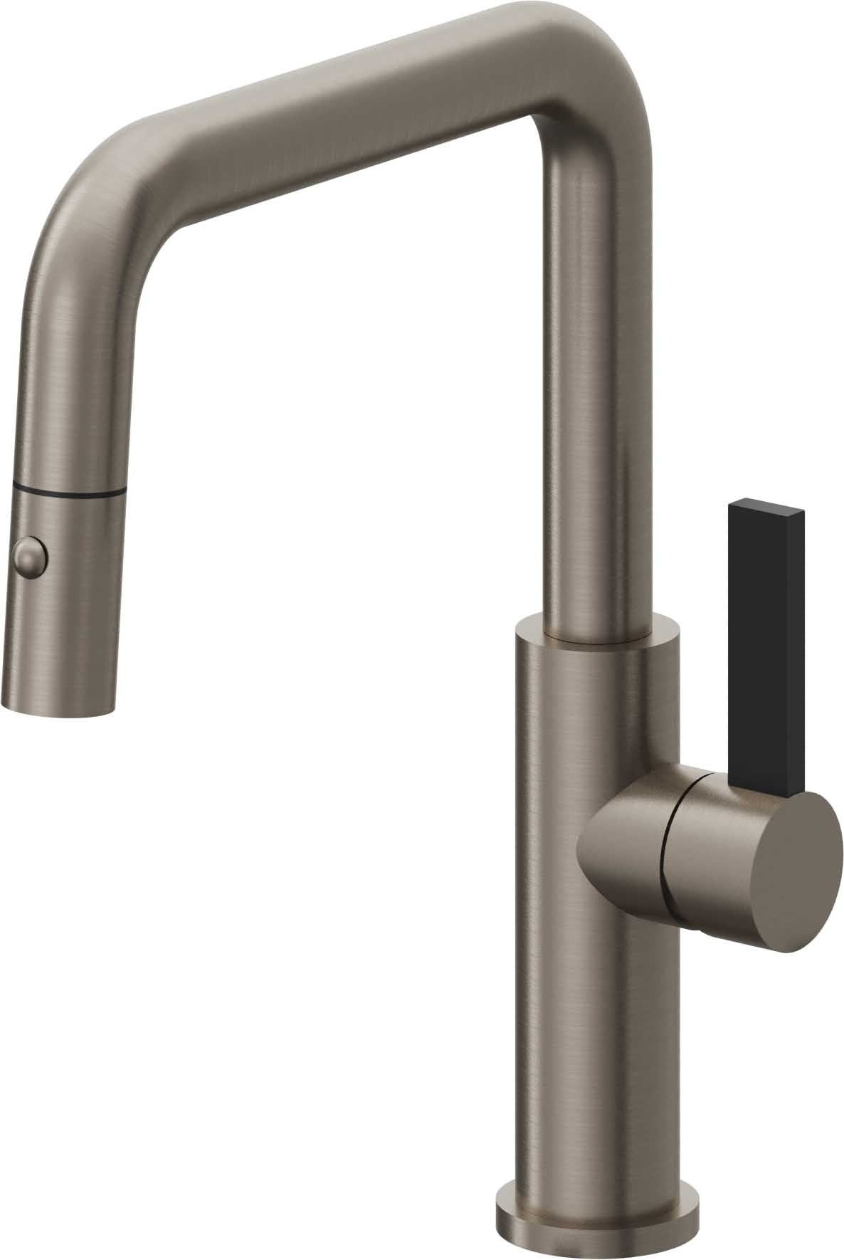 California Faucets Corsano Llave de Cocina Extraible Contemporanea con Rociador de Boton - Pico Cuadruple - Grafito