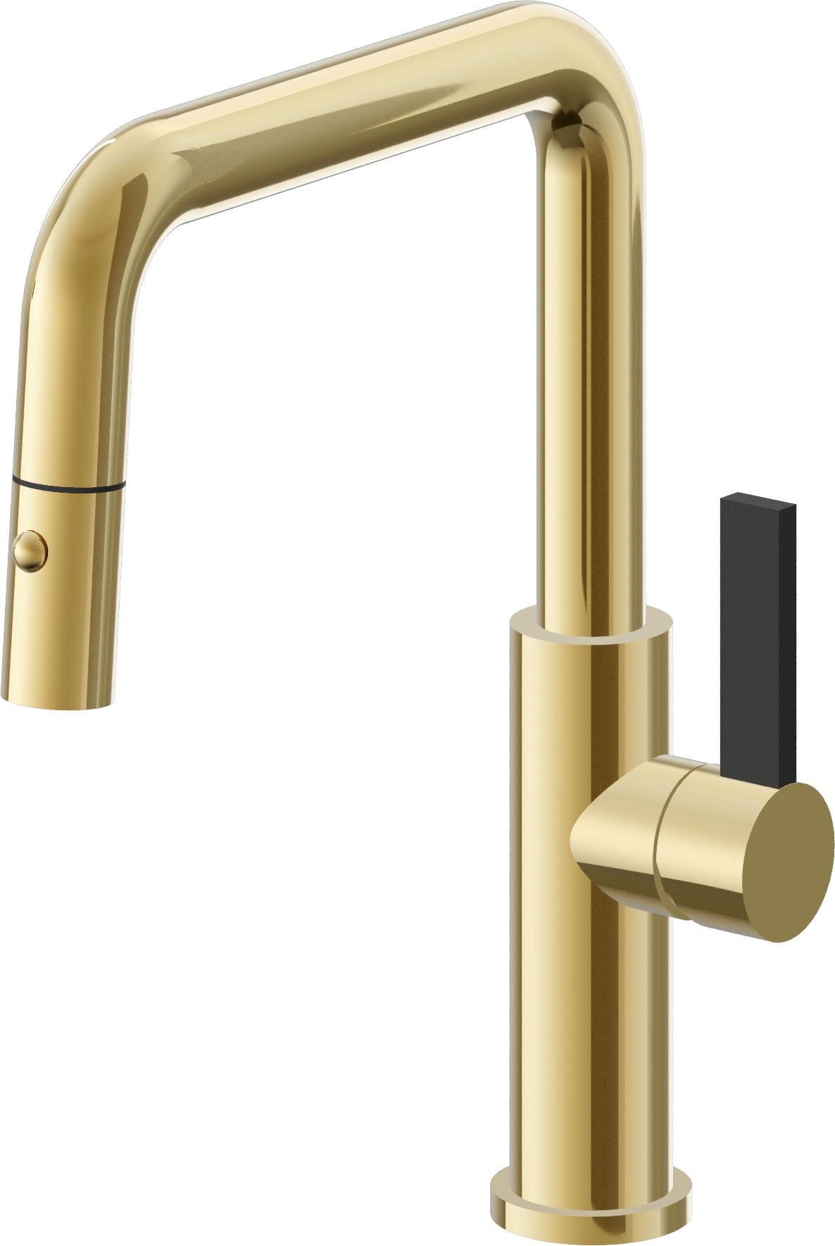California Faucets Corsano Llave de Cocina Extraible Contemporanea con Rociador de Boton - Pico Cuadruple - Oro Pulido de por Vida
