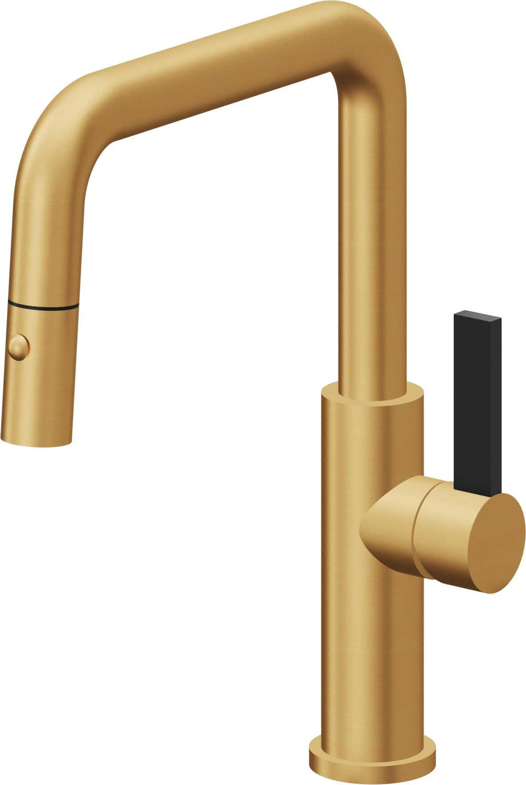 California Faucets Corsano Llave de Cocina Extraible Contemporanea con Rociador de Boton - Pico Cuadruple - Oro Satinado de por Vida