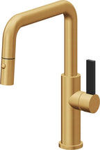 California Faucets Corsano Llave de Cocina Extraible Contemporanea con Rociador de Boton - Pico Cuadruple - Oro Satinado de por Vida