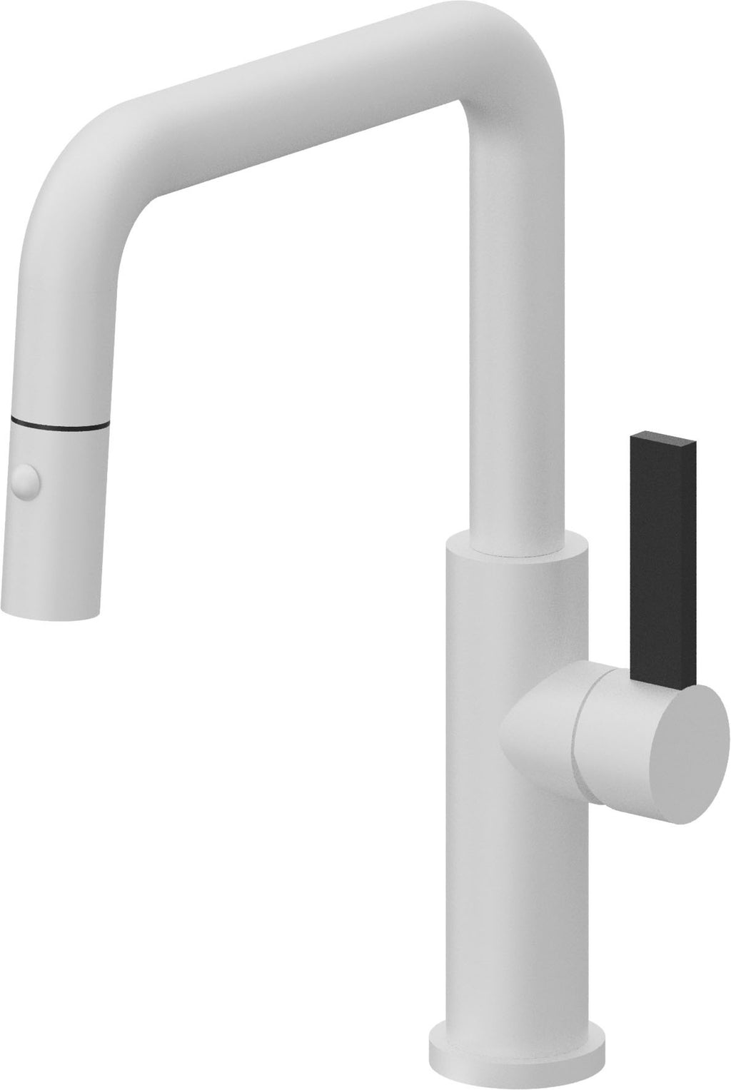 California Faucets Corsano Llave de Cocina Extraible Contemporanea con Rociador de Boton - Pico Cuadruple - Blanco Mate