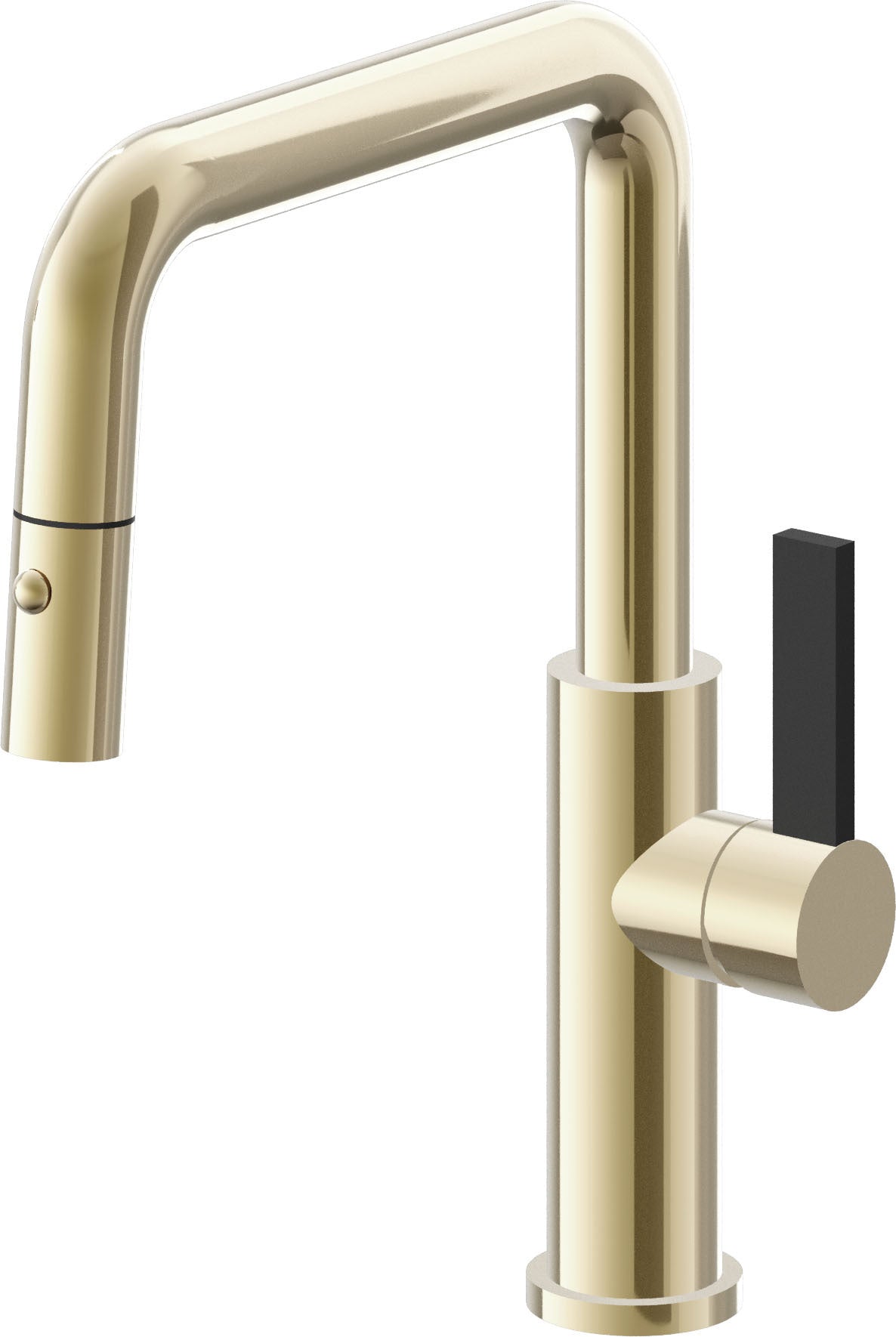 California Faucets Corsano Llave de Cocina Extraible Contemporanea con Rociador de Boton - Pico Cuadruple - Latón Pulido
