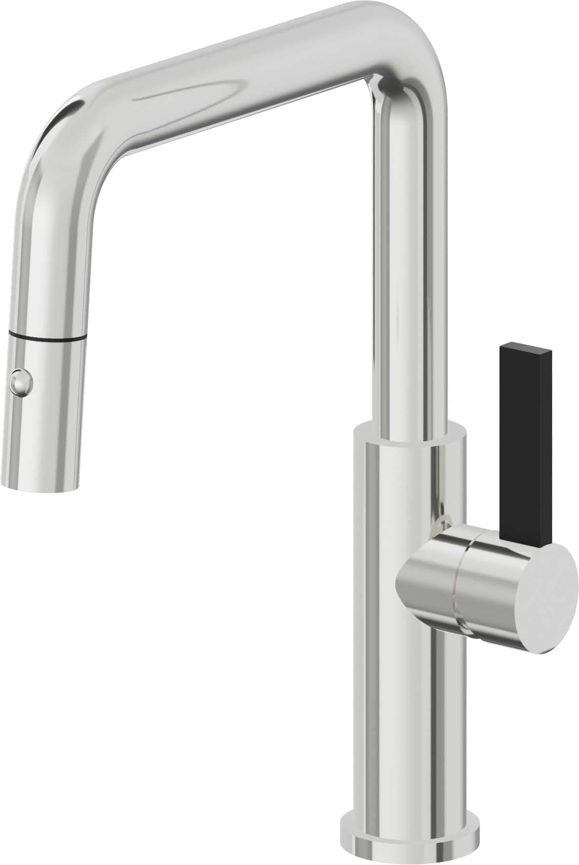 California Faucets Corsano Llave de Cocina Extraible Contemporanea con Rociador de Boton - Pico Cuadruple - Cromo Pulido