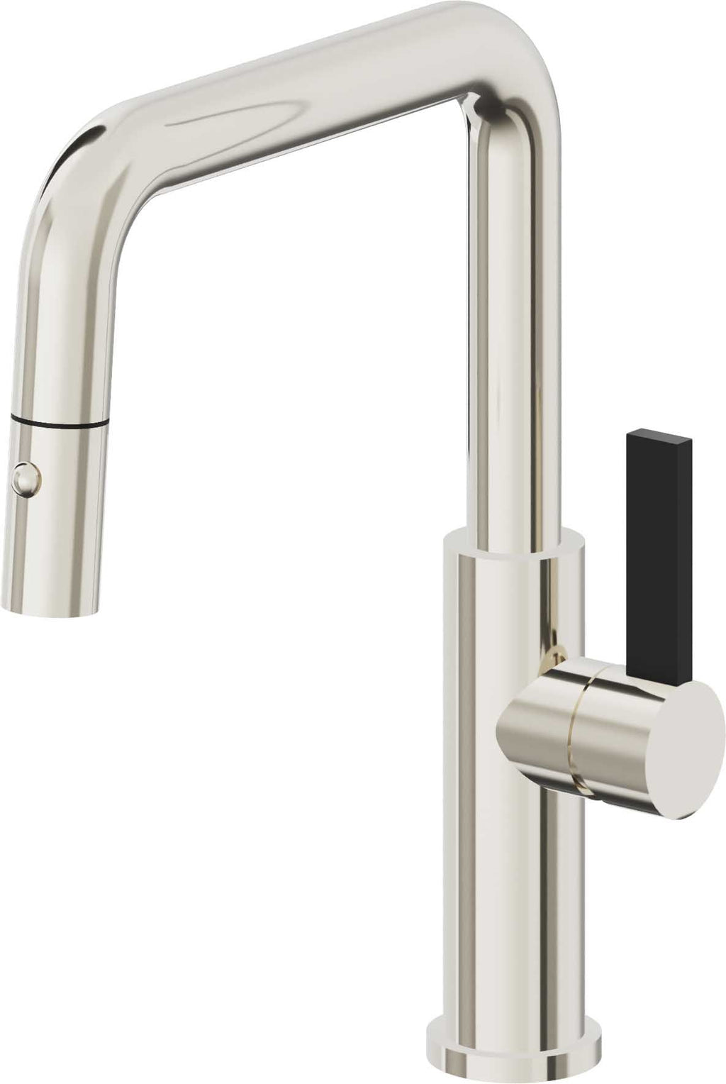 California Faucets Corsano Llave de Cocina Extraible Contemporanea con Rociador de Boton - Pico Cuadruple - Níquel Pulido
