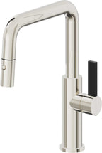 California Faucets Corsano Llave de Cocina Extraible Contemporanea con Rociador de Boton - Pico Cuadruple - Níquel Pulido