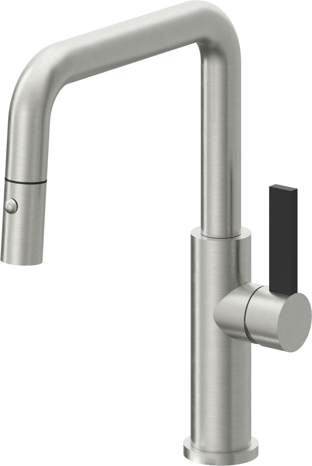 California Faucets Corsano Llave de Cocina Extraible Contemporanea con Rociador de Boton - Pico Cuadruple - Cromo Satinado