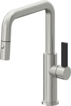 California Faucets Corsano Llave de Cocina Extraible Contemporanea con Rociador de Boton - Pico Cuadruple - Cromo Satinado